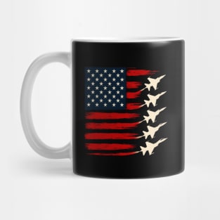 Patriotic Red White Blue USA Flag Fighter Jets 4th of July Mug